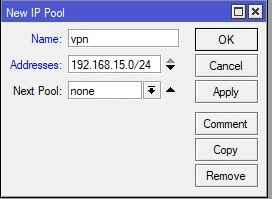 Mikrotik konfiguracja puli adresowej pod VPN