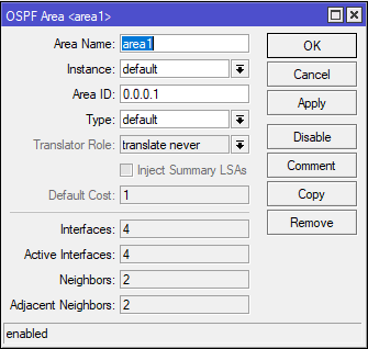 Mikrotik dodanie OSPF Area