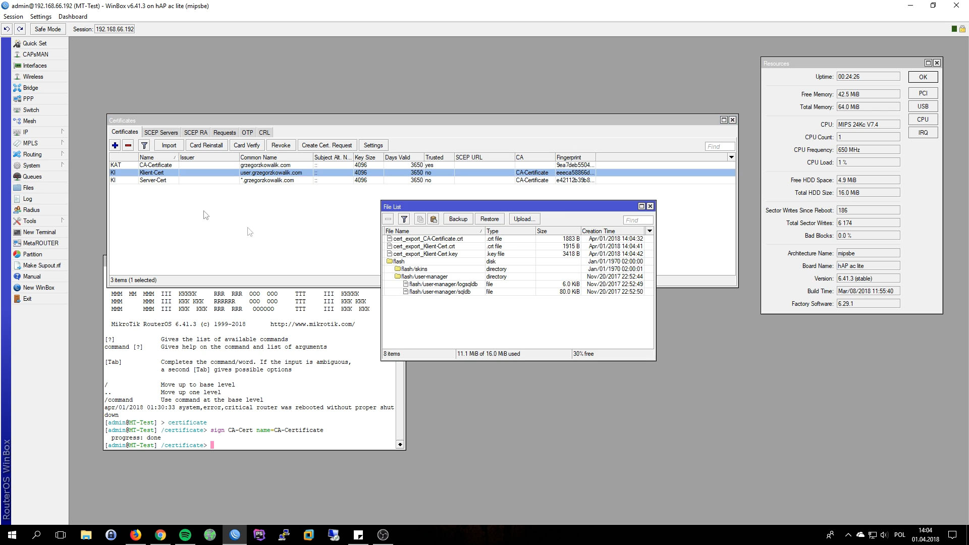 Mikrotik OpenVPN Server Export Certs