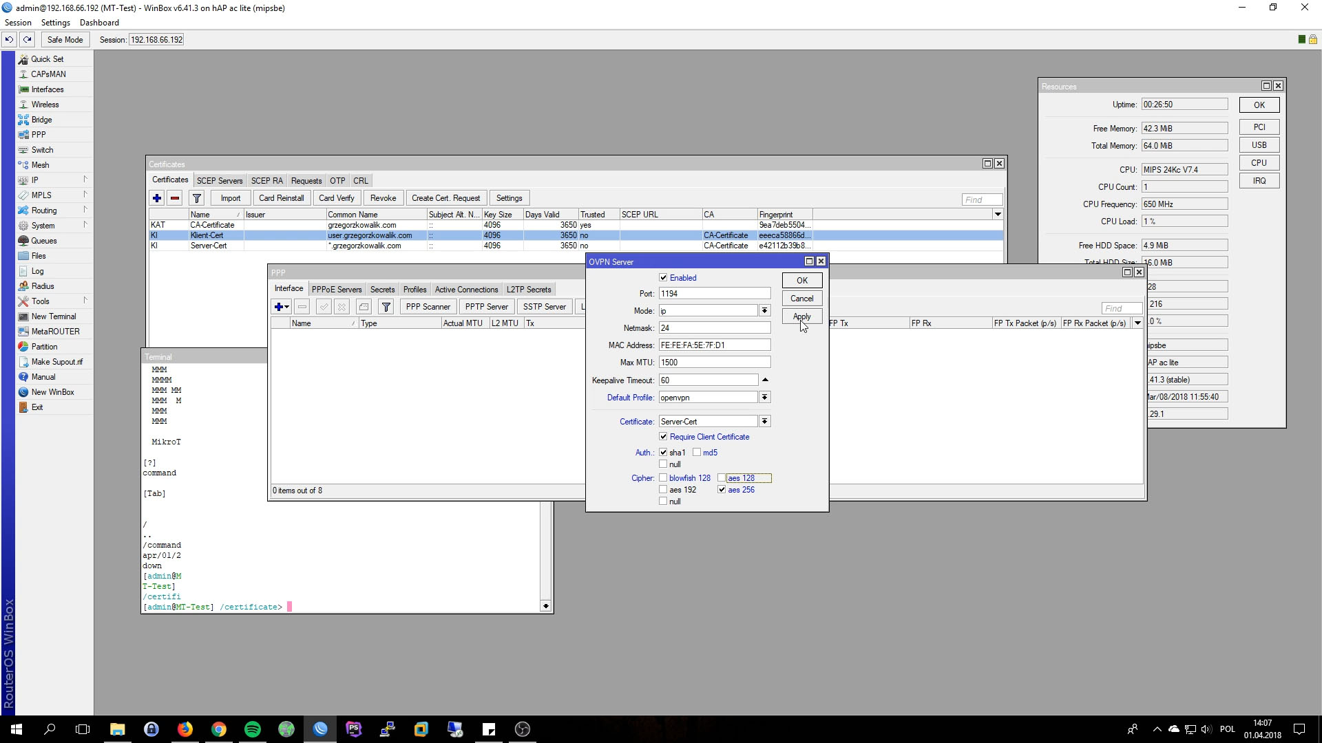 Mikrotik OpenVPN Server Interface PPP