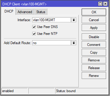 Mikrotik DHCP Client Settings