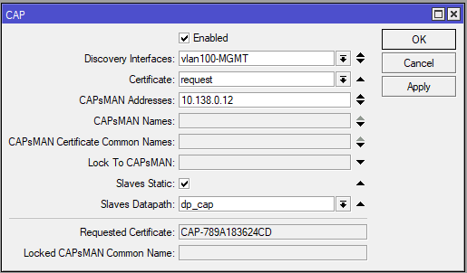 Mikrotik Capsman CAP enabled