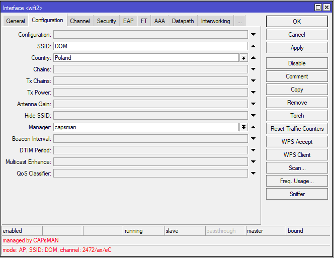 Capsman WiFi Interface Settings