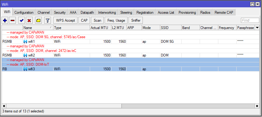 Mikrotik Capsman WiFi Interfaces List